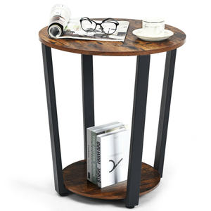 DB 2-Tier Round End Table with <b>Storage</b> Shelf <b>Metal</b> Frame Living Room Furniture - Product Image 3