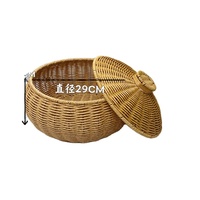 Panier de rangement rond pour fruits, en PP tissé, avec couvercle, style moderne et simple, boîte de rangement pour bijoux, cosmétiques, jouets, bleu