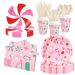 DAMAI - Juego de Decoración para Fiesta Temática de Dulces Rosas, Venta al por Mayor, Platos de Papel con Lazo, Mantel, Juego de Vajilla Desechable para Fiesta - Product Image 2