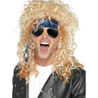 Sans colle 70s 80s Rock Star Cosplay perruque de cheveux synthétiques blonds 16 pouces résistant à la chaleur homme américain perruques en Fiber de haute température