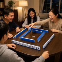 Ensemble de Mahjong Jour de l'Indépendance – Tuiles de Mahjong bleues à paillettes avec motifs feux d'artifice et étoiles – Cadeau de Mahjong en acrylique de qualité supérieure