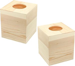 Lot de 2 boîtes de <span class=keywords><strong>mouchoirs</strong></span> carrées en bois pour l'artisanat (5.1x5.1x6 po) Porte-<span class=keywords><strong>mouchoirs</strong></span> en bois non fini pour projet fait <span class=keywords><strong>maison</strong></span> - Product Image 1