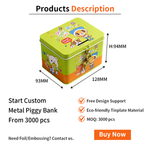 공장 사용자 정의 양철 오픈 머니 박스 직사각형 금속 동전 보관 용기 힌지 키즈 자물쇠 주석 돼지 저금통 - Product Image 2