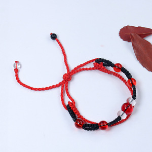 Hot New Anime <span class=keywords><strong>Genshin</strong></span> <span class=keywords><strong>Impact</strong></span> pulsera trenzada para hombres mujeres dibujos animados cuerda roja <span class=keywords><strong>cuentas</strong></span> negras pulsera tejida ajustable para mujeres - Product Image 2