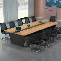 Table de conférence modulaire moderne en MDF, bureau de réunion carré avec pieds en bois, mobilier de bureau pour 8 personnes