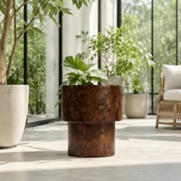 Table d'appoint de luxe en bois de burl à plusieurs niveaux, table d'appoint sculpturale rustique contemporaine