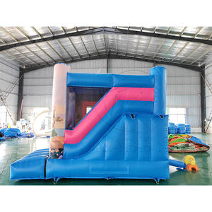 Château gonflable combiné avec toboggan bleu et rose pour enfants, château gonflable commercial pour aire de jeux - Product Image 4