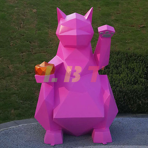 Sculpture de chat géométrique Libit pour extérieur, peinte, ornement de jardin moderne, décoration de pelouse autoportante - Product Image 1