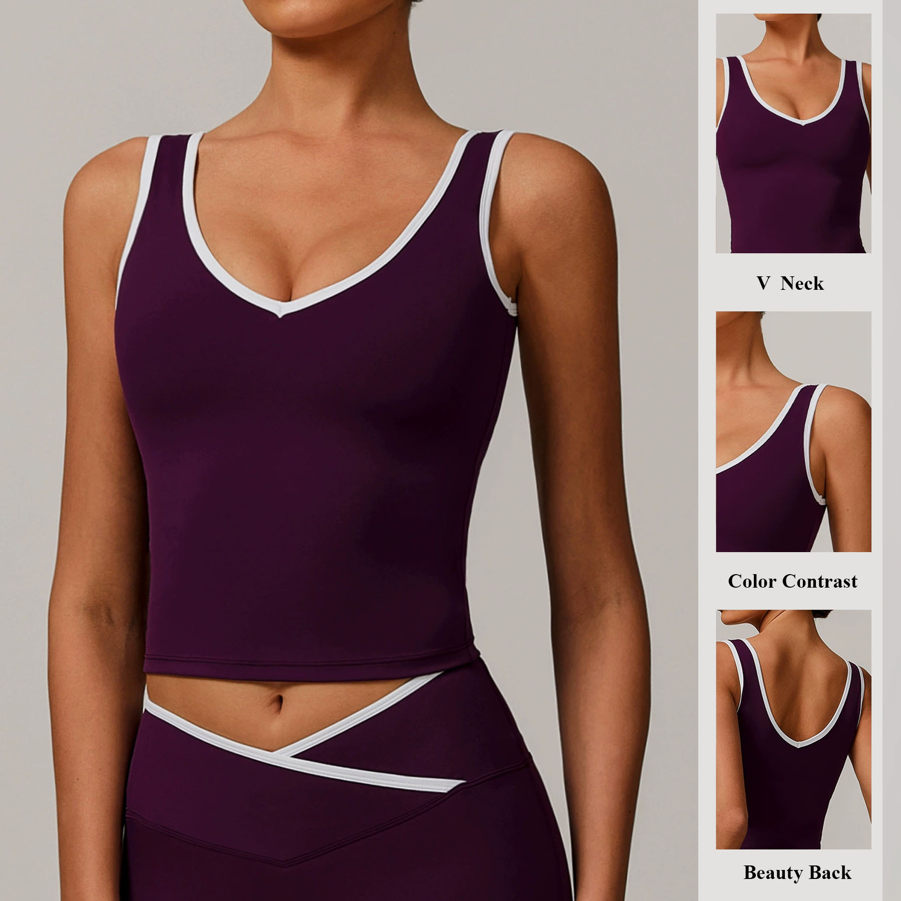 Women's New Fashion V-Neck Seamless Breathable Halter Yoga Tank Top High for Impact Eco-Friendly Four-Way Stretch XL Lightweight