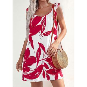 PrettYGarden Robe courte bohème florale sans manches pour femme, col rond, respirante, tissée, décontractée, pour l'été, la plage et les vacances - Product Image 5