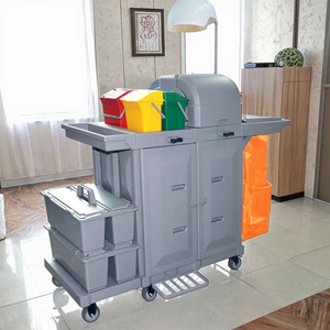 Professioneller PP-Kunststoff 4-Rad-Hotelreinigungswagen mit Doppeltür und 200 lb Kapazität für die Zimmerreinigung im Gästezimmer - Product Image 4