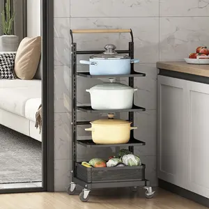 Rak Organizer dapur berdiri baja karbon, unit rak penyimpanan dapur perakitan 5 tingkat dapat diubah untuk RUMAH & dapur