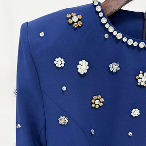 Abito <span class=keywords><strong>da</strong></span> Sera Lungo di Lusso Blu Scuro Elegante <span class=keywords><strong>da</strong></span> Donna con Perle e Strass per Feste e Cene Formali - Product Image 5