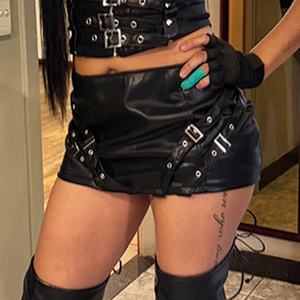 กระโปรงหนังเอวต่ำดีไซน์หัวเข็มขัดโลหะสไตล์ดาร์กพังก์ สำหรับใส่ไปไนต์คลับ บาร์ โดดเด่น เซ็กซี่ กระชับรูปร่าง ทรงมินิสั้น - Product Image 3