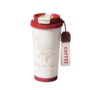 Tasse à café isotherme double paroi portable en acier inoxydable 316, motif Muguet, avec paille, vente directe usine - Product Image 4