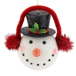 Groothandel Kerst Ambachten Handgemaakte Glitter Sneeuwpop Hoofd Ornament Home Kerstversiering Kids Geschenken