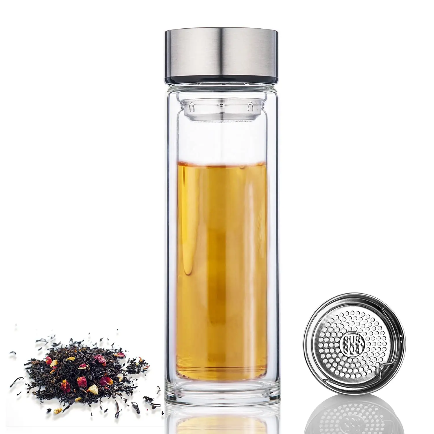 Wholesale Cheap BPA Free 500ml Double Wall Tea Water Bottle Glass Tumbler Mug with Fruit Infuser