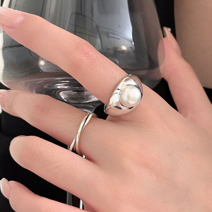 Silver Ruitai S925 Sterling Silver Pearl <b>Ring</b> Women <b>Open</b> Design Index Finger Everyday Wear - Product Image 3