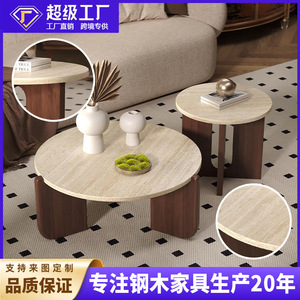 Cream-colored coffee <b>table</b>, suitable for <b>small</b> apartments, minimalist modern style, Instagram-worthy <b>round</b> coffee <b>table</b> set. - Product Image 5