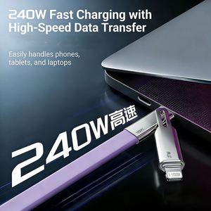 240W 5A USB-C to USB-C Flat Silicone Cable, 2-in-1 Charging & Data Sync <b>for</b> Laptop, Phone & Tablet - Product Image 3