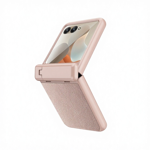 Motorola Razr 60 Folding Screen PC+PU Phone Case with Blinds Kickstand Bracket and Pure Color Design Litchi Leather Texture