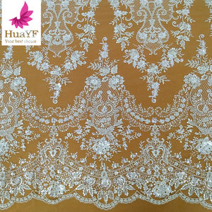 हाइ2747 लक्जरी पुष्प कढ़ाई फ्रेंच क्रीम 3 डी बेडेड सीक्वेंस लेस अफ्रीका ब्राइडल वेडिंग ड्रेस फैब्रिक - Product Image 1