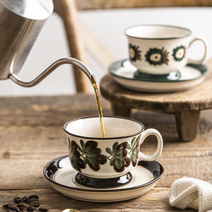 ชุดกาแฟพร้อมจานรองลายวาดมือสไตล์ยุคกลางคุณภาพสูง สำหรับใช้ในสำนักงานและที่บ้าน MOQ ต่ำ - Product Image 5