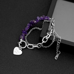 Pulsera de Cadena con Diseño Exclusivo y Eslabones de Grava Morada, Chapada en Plata de Acero de Titanio, Unisex, Joyería Sencilla, Popular 2026 - Product Image 4