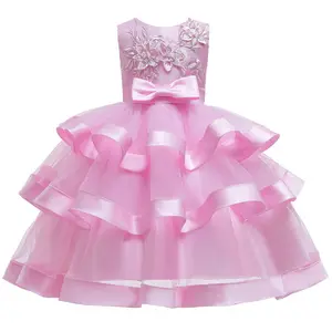Latest Hot Sale Frock Design Girls Floral Different Styles Party Wear Layered Puffy Dress 5703