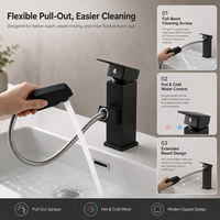 Robinet de lavabo noir carré chromé à poignée unique, mitigeur chaud-froid avec cartouche céramique, à poser sur le plan, pour salle de bain et toilettes