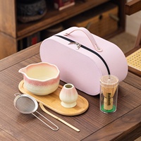 YUBIN Ensemble de 7 pièces personnalisable de bols à matcha portables en céramique, et batteur à matcha japonais en bambou, modèle 2026 très populaire, avec coffret cadeau