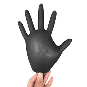 SN020 Disposable 8mil Industrial Black Mechanical Nitrile Glove Heavy Duty Powder Free Grip Diamond Texture Work Nitrile Gloves