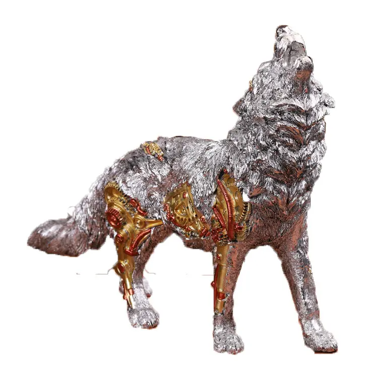 MakeWell Factory Custom Hot-Selling Resin Crafts Indoor Furnishing Gifts Mechanical Steampunk Retro Wolf Industrial Decoration