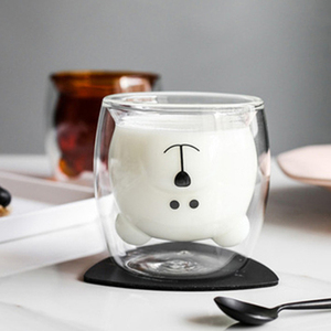Vente en gros de tasses à café, lait et yaourt en verre borosilicate à double paroi Kawaii en forme d'ours pour le bureau, les anniversaires et Noël - Product Image 4