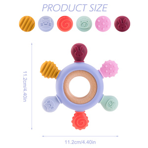 Silicone Teether Wood Ring Teething Toys Bpa Free Baby Chewable Toys Wooden Baby Teether Teething for Kids 0-6 Months - Product Image 3