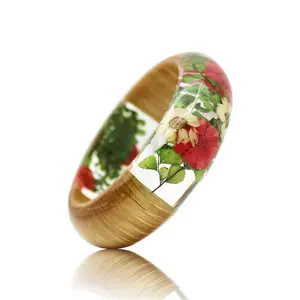 Braccialetto in resina di legno fai-da-te personalizzabile braccialetto in resina epossidica con bracciale in legno di felce margherita della foresta magica