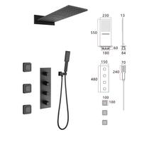 Ensemble de douche encastré moderne noir HLK avec contrôle de température, jet mural et bec cascade pour salle de bain et hôtel, en laiton
