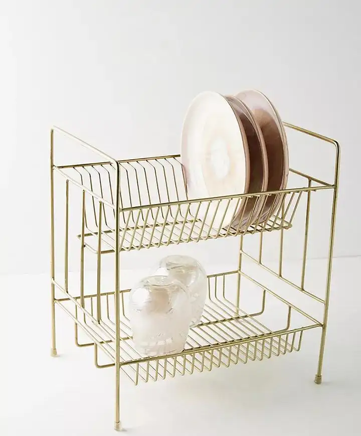 Luxe Gouden Minimalistische Organizer 2 Tier Messing Afdruiprek Keuken Drogen Afdruiprek