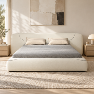 Lit avec tête de lit incurvée en tissu, cadre en bois massif de bouleau russe, mousse haute densité, pieds en métal, lit de 1,8 m pour la chambre à coucher - Product Image 3