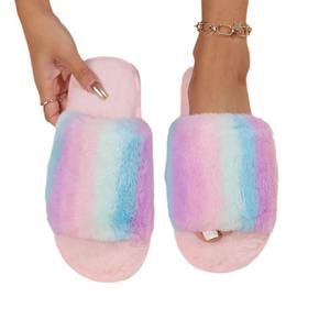 Nouvelles pantoufles d'intérieur en coton pour femmes, style hip-hop, chaudes et plates, avec peluche colorée, bout fermé, douces pour l'automne et l'hiver - Product Image 5