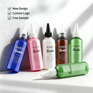 Bouteilles en plastique PET bleues, blanches et vertes de 100 ml, 6 oz et 8 oz, faciles à presser, avec bouchons à vis pour huile capillaire - Product Image 1