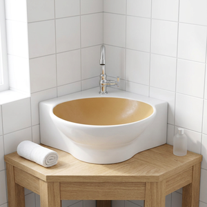Lavabo d'angle mural en céramique de style européen blanc pour salle de bain à prix avantageux - Product Image 1
