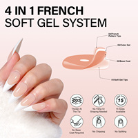 Faux ongles à presser French Manucure brillante, longs, forme Stiletto, couvrance totale, rose nude - 180 pièces/boîte, 15 tailles, pré-conçus, application facile
