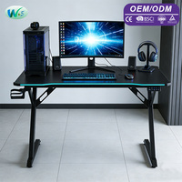 Vente en gros de meubles pour la maison, chaise de jeu pour ordinateur avec éclairage LED RGB, table de jeu pour ordinateur avec porte-gobelet WS4541