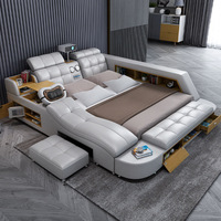 Einfaches Modernes Italienisches Design Lederbett mit Stauraum Massivholzrahmen Kingsize Schlafzimmermöbel
