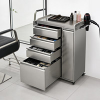 Chariot de rangement roulant en acier inoxydable pour barbier, chariot à outils de salon multi-tiroirs avec support pour sèche-cheveux, roues verrouillables pour salon de coiffure