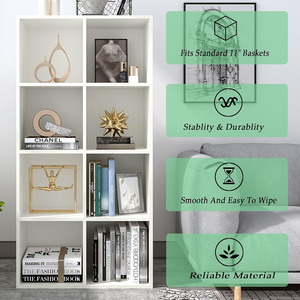 Scaffale Industriale a 8 Cubi, <span class=keywords><strong>Libreria</strong></span> in Legno a 4 Ripiani, Mobile <span class=keywords><strong>TV</strong></span> Moderno da Terra per Casa e Ufficio, Bianco Caldo - Product Image 6