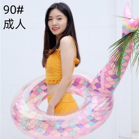 Bouée de natation sirène à paillettes épaissies 90 cm pour adulte, jouet gonflable en forme de queue de poisson pour piscine