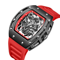 Montre à quartz de luxe 43 mm, lumineuse, étanche 30 m, boîtier en alliage, verre minéral, bracelet en silicone, cadran à aiguilles ajouré