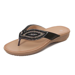 Tongs compensées de luxe ornées de perles et strass, légères, amortissantes, pour femme, idéales pour les vacances en extérieur, service de personnalisation du logo - Product Image 1